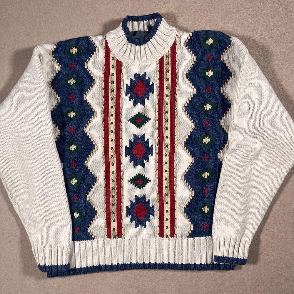 Vintage Women's Novelty Nordic 100% Cotton Knit Winter Sweater Size XS/S